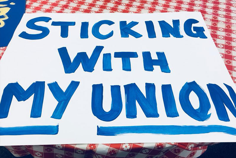 Sticking With Union Sign