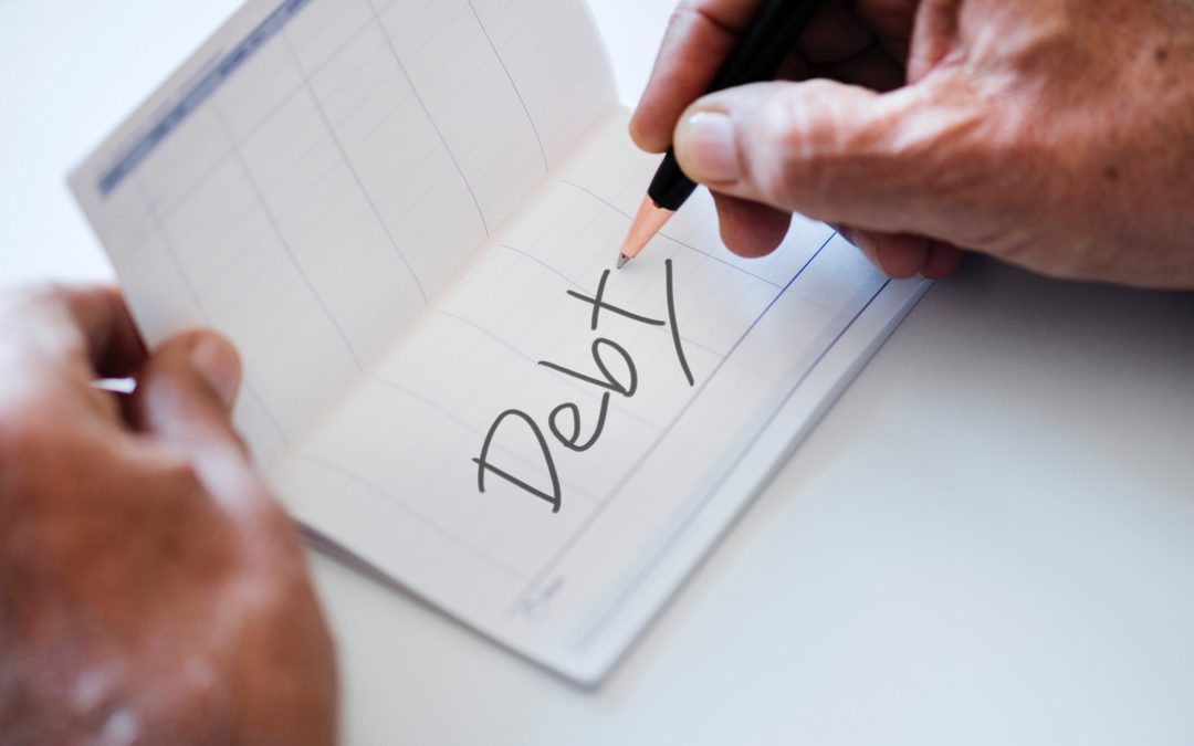 Image of the word Debt on a check register